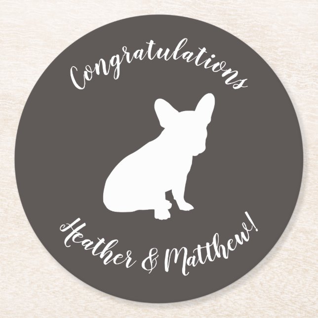 French Bulldog Theme Party - Baby Shower Neutral Round Paper Coaster (Front)