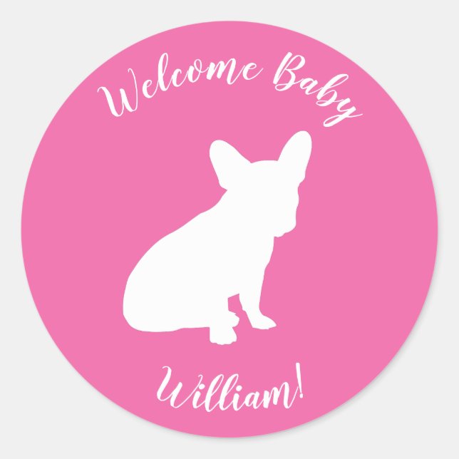 French Bulldog Theme Party - Baby Shower Pink Classic Round Sticker (Front)
