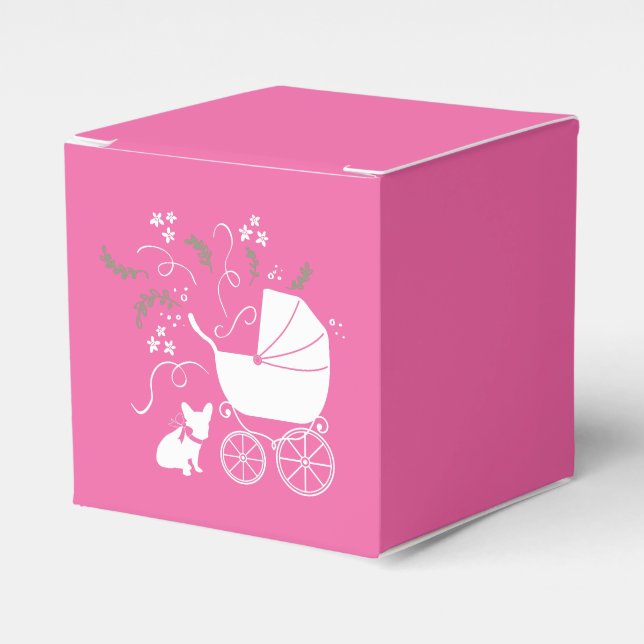 French Bulldog Theme Party - Baby Shower Pink Favour Box (Front Side)