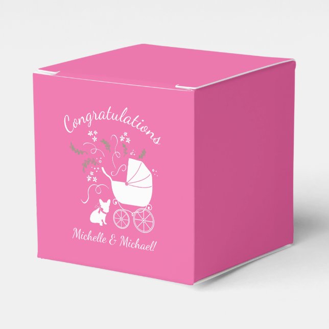 French Bulldog Theme Party - Baby Shower Pink Favour Box (Front Side)
