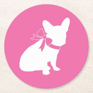 French Bulldog Theme Party - Baby Shower Pink Round Paper Coaster