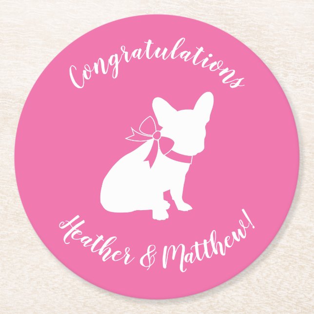 French Bulldog Theme Party - Baby Shower Pink Round Paper Coaster (Front)