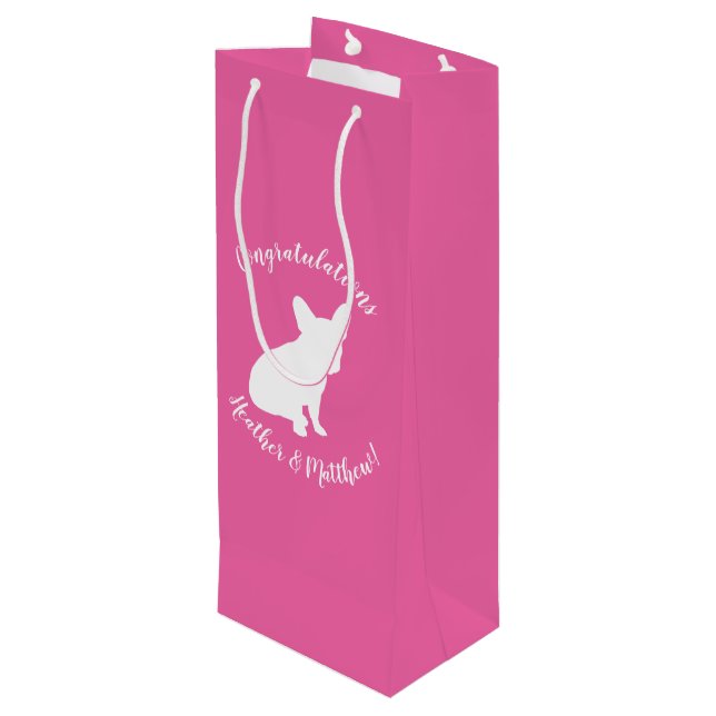 French Bulldog Theme Party - Baby Shower Pink Wine Gift Bag (Back Angled)