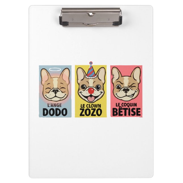 French Bulldog Three Moods  Clipboard (Front)