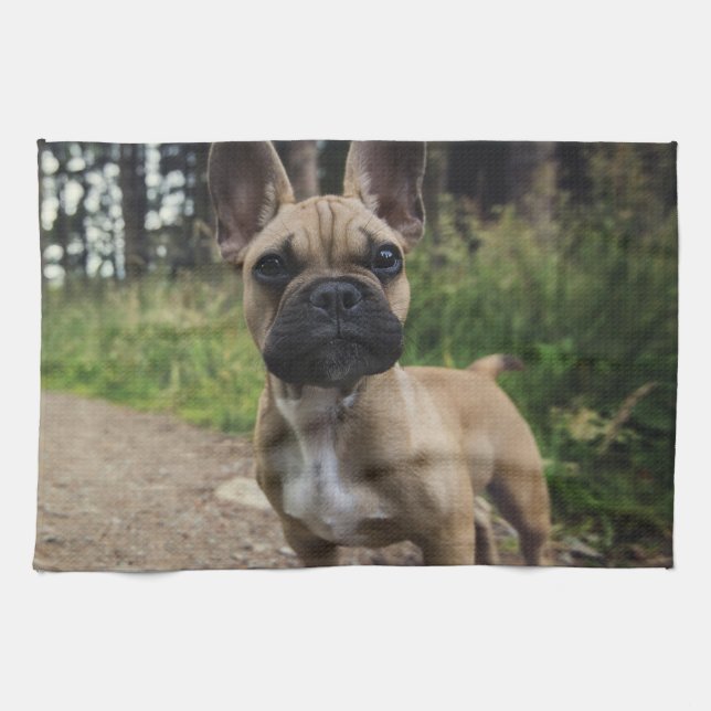 French Bulldog Throw Pillow Tea Towel (Horizontal)