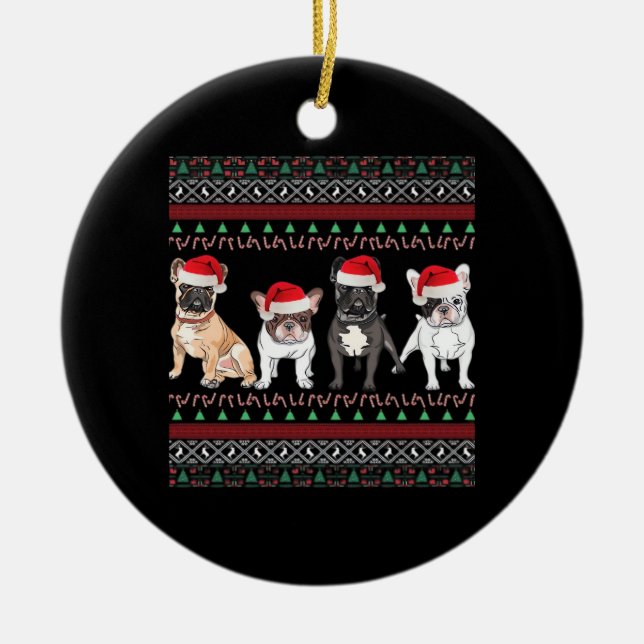 French Bulldog Ugly Christmas Sweater Essential T- Ceramic Ornament (Front)