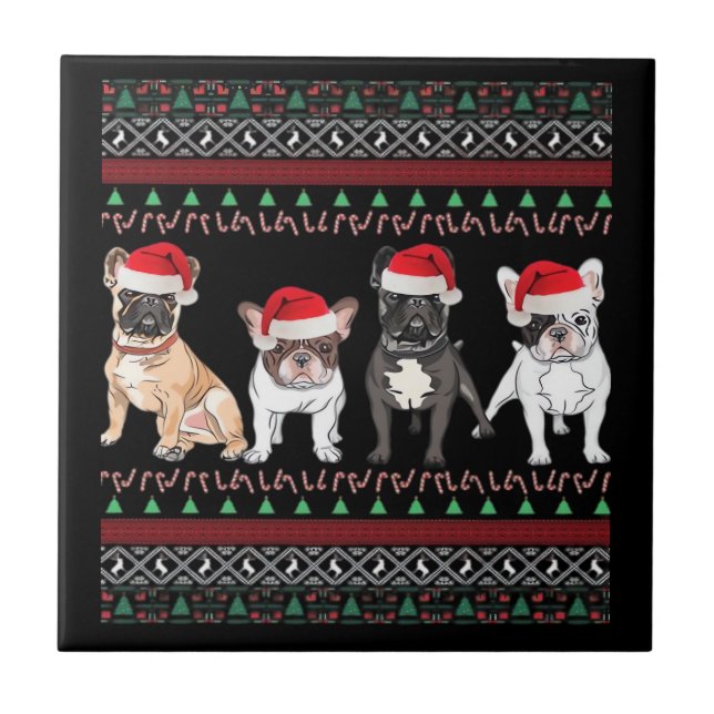 French Bulldog Ugly Christmas Sweater Essential T- Ceramic Tile (Front)