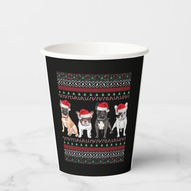 French Bulldog Ugly Christmas Sweater Essential T- Paper Cups (Front)