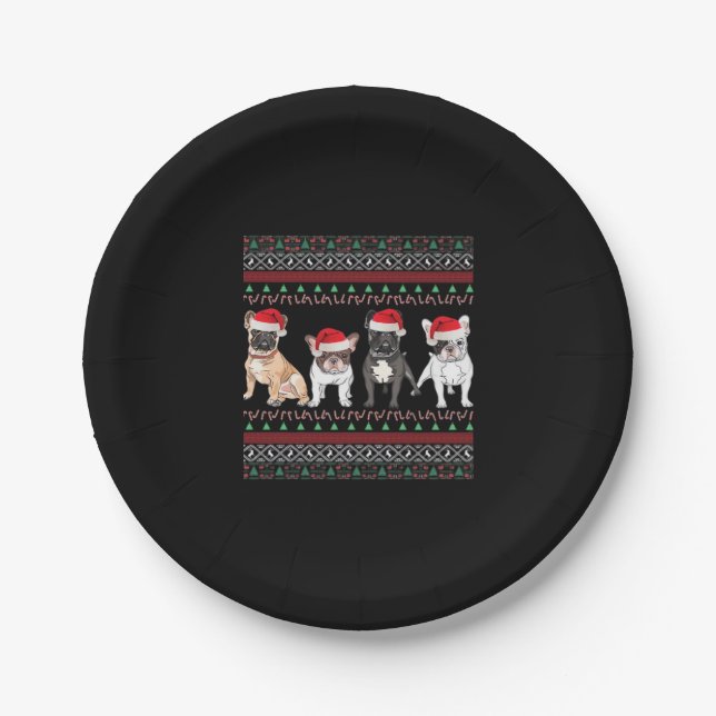 French Bulldog Ugly Christmas Sweater Essential T- Paper Plate (Front)