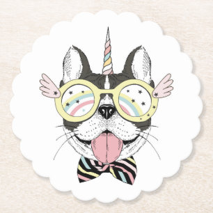 French Bulldog Unicorn Paper Coaster