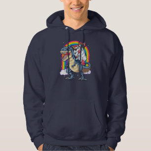 French Bulldog Unicorn Riding Dinosaur T rex Gift Hoodie