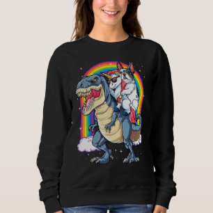 French Bulldog Unicorn Riding Dinosaur T Rex  Girl Sweatshirt