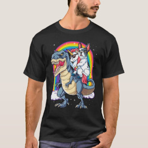 French Bulldog Unicorn Riding Dinosaur T Rex Girl T-Shirt