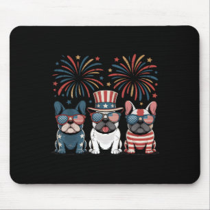 French Bulldog Usa American Flag Fireworks 4th Of  Mouse Pad