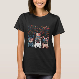 French Bulldog Usa American Flag Fireworks 4th Of T-Shirt