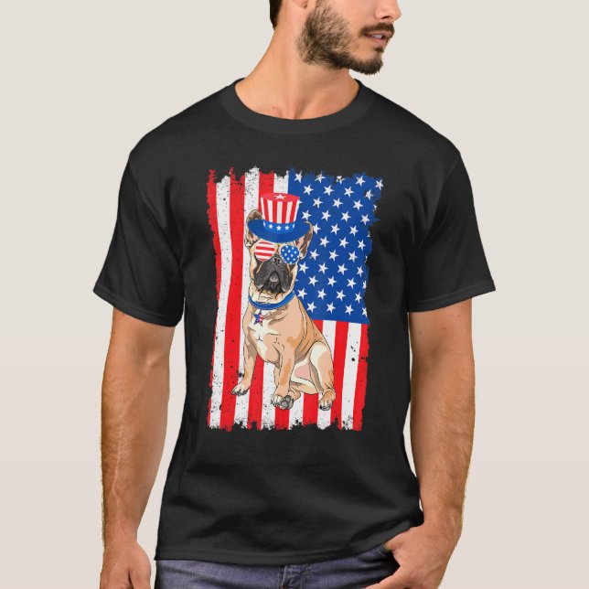 French Bulldog Usa Flag 4th Of July T-Shirt (Front)