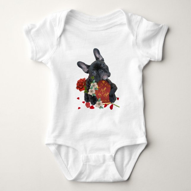 FRENCH BULLDOG VALENTINE APPAREL BABY BODYSUIT (Front)
