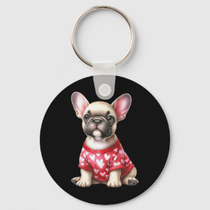 French Bulldog Valentine Day Red Heart Love Puppy  Key Ring