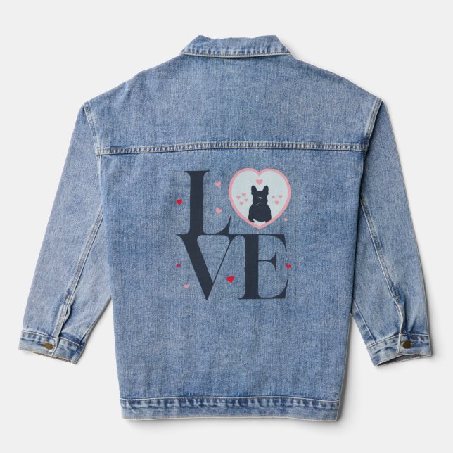 French Bulldog Valentines Day Heart Funny frenchie Denim Jacket (Back)