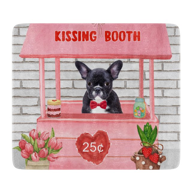 French Bulldog Valentine's Day Kissing Booth Cutting Board (Front)