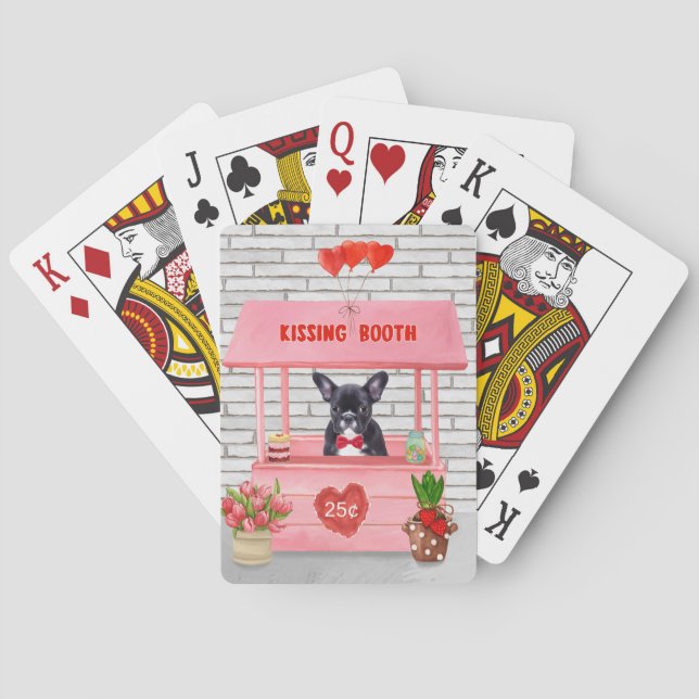 French Bulldog Valentine's Day Kissing Booth Playing Cards (Back)