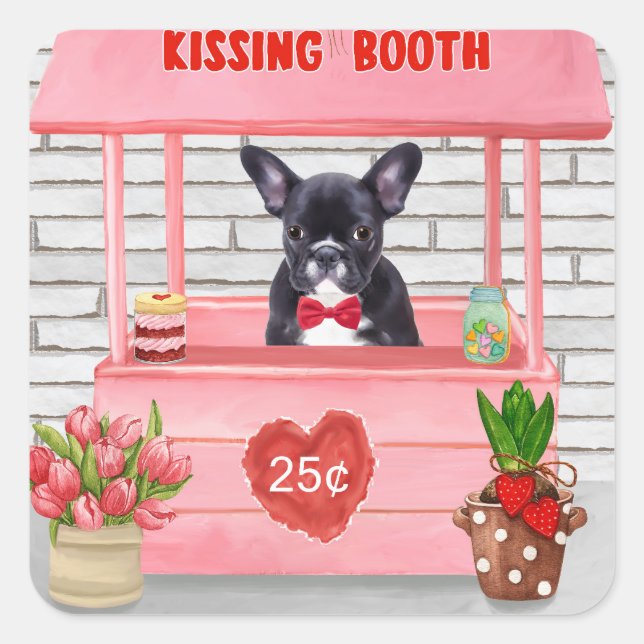 French Bulldog Valentine's Day Kissing Booth Square Sticker (Front)