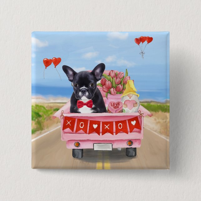 French Bulldog Valentine's Day Truck 15 Cm Square Badge (Front)