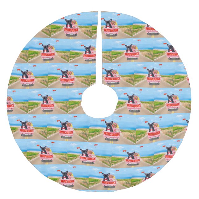 French Bulldog Valentine's Day Truck Brushed Polyester Tree Skirt (Front)