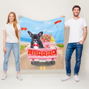 French Bulldog Valentine's Day Truck Fleece Blanket
