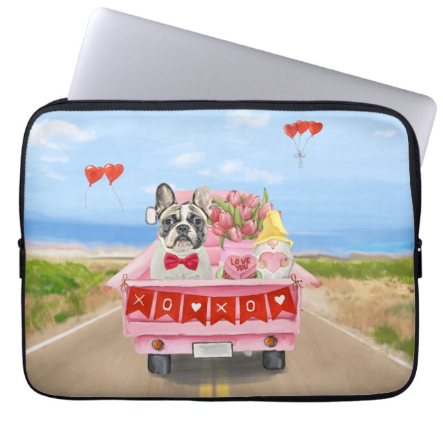 French Bulldog Valentine's Day Truck Laptop Sleeve (Front)