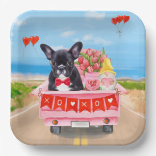 French Bulldog Valentine's Day Truck Paper Plate