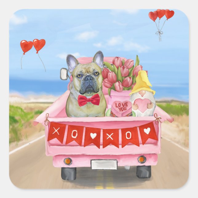 French Bulldog Valentine's Day Truck Square Sticker (Front)