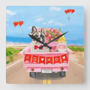 French Bulldog Valentine's Day Truck Square Wall Clock