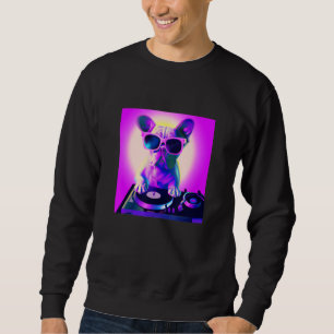 French Bulldog Vaporwave DJ Dog Aesthetic Women G Sweatshirt