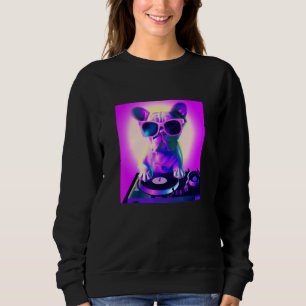 French Bulldog Vaporwave DJ Dog Aesthetic Women G Sweatshirt
