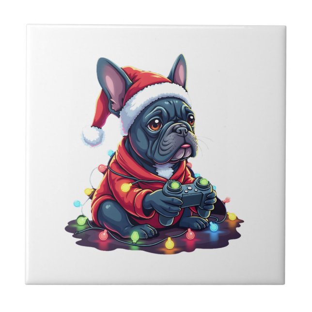 French Bulldog Video Game Controller Light Snow Sa Ceramic Tile (Front)