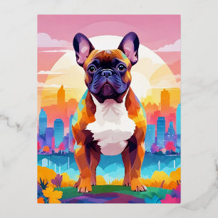 French Bulldog Vintage Animal Nature City Harmony Foil Holiday Postcard