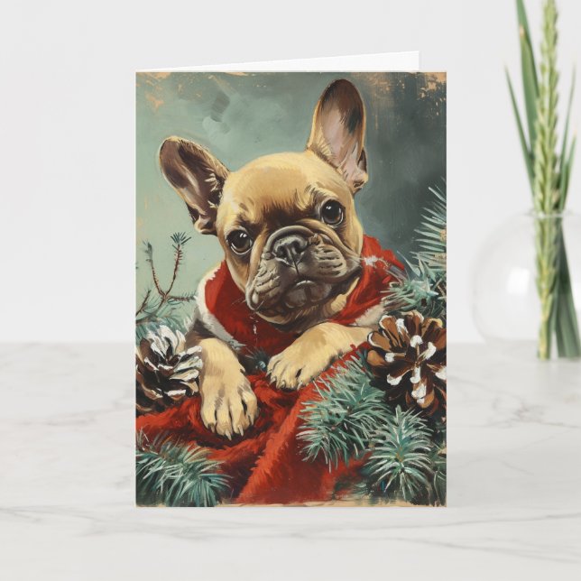 French Bulldog vintage personalised Christmas Holiday Card (Front)