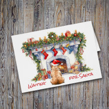 French Bulldog Wait for Santa Christmas Fireplace