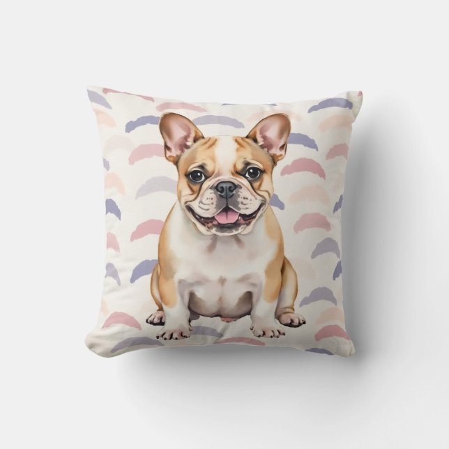 French Bulldog Watercolor Arch Pattern Art Cushion (Front)