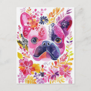 French Bulldog Watercolor Floral Postcard