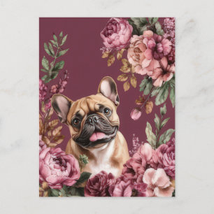 French Bulldog Watercolor Floral Postcard