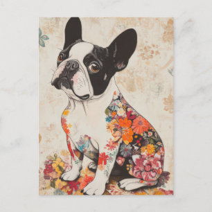 French Bulldog Watercolor Floral Postcard