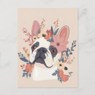 French Bulldog Watercolor Floral Postcard
