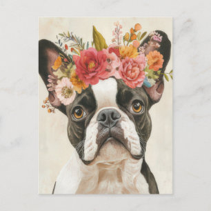 French Bulldog Watercolor Floral Postcard