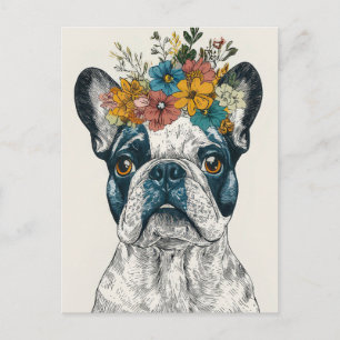 French Bulldog Watercolor Floral Postcard