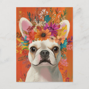 French Bulldog Watercolor Floral Postcard