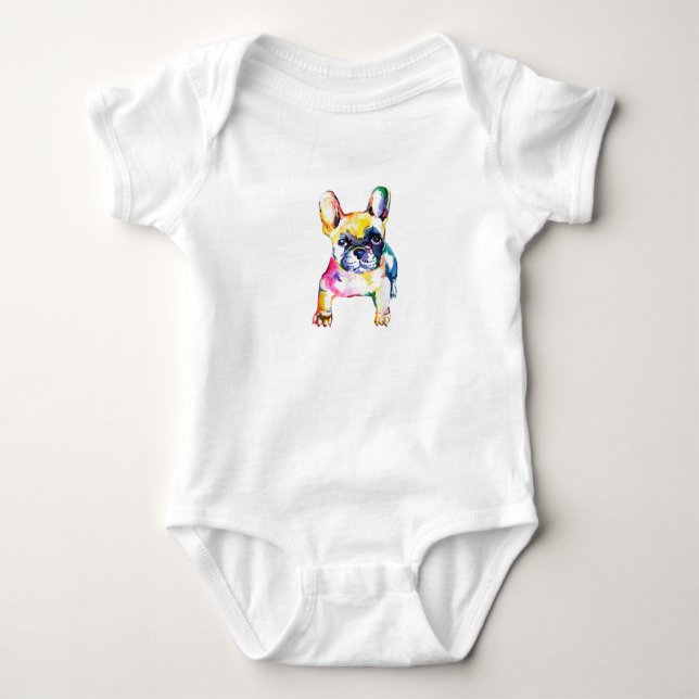 French Bulldog Watercolor Hand Draw For Dog Lover Baby Bodysuit (Front)
