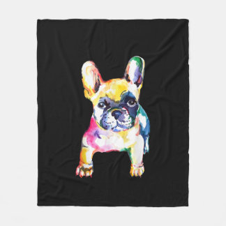 French Bulldog Watercolor Hand Drawing Gift Fleece Blanket