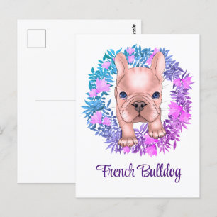 French Bulldog. Watercolor painting Postcard